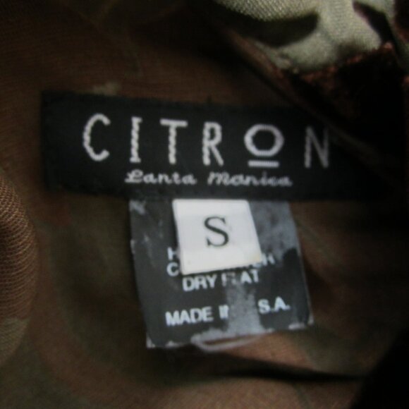Citron Santa Monica Women Taupe Brown Floral Silk Velvet LS Shirt US  Back Tab - Picture 7 of 12